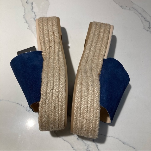 ZARA WOMAN Sz 38 Leather  Dark Blue 2.5” Platform Slip On Espadrille NWT - Picture 3 of 11